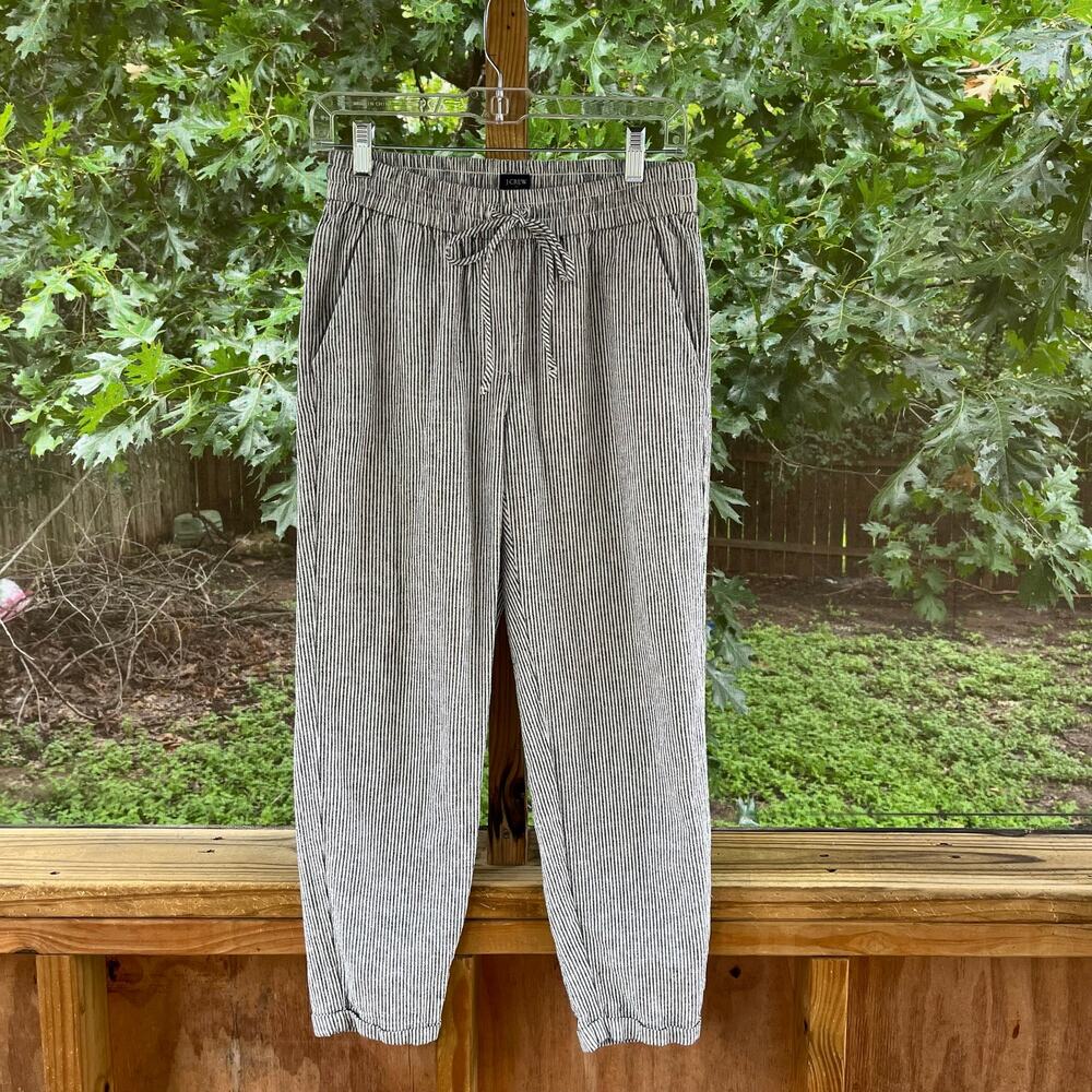 J.Crew Factory Women's Striped Linen-Cotton Blend Drawstring Pants Size 0